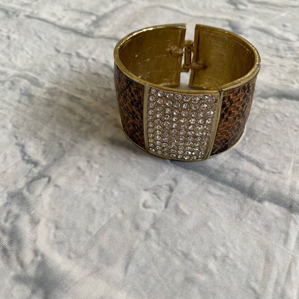 Cuff Bracelet w/snap clasp reptile print with faux crystals costume jewelry